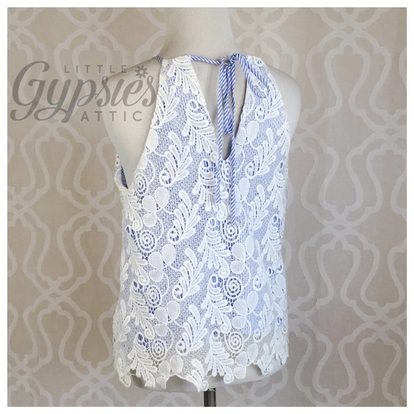 Little Cottage Blue Gingham Lace Top - Picture 6 of 8